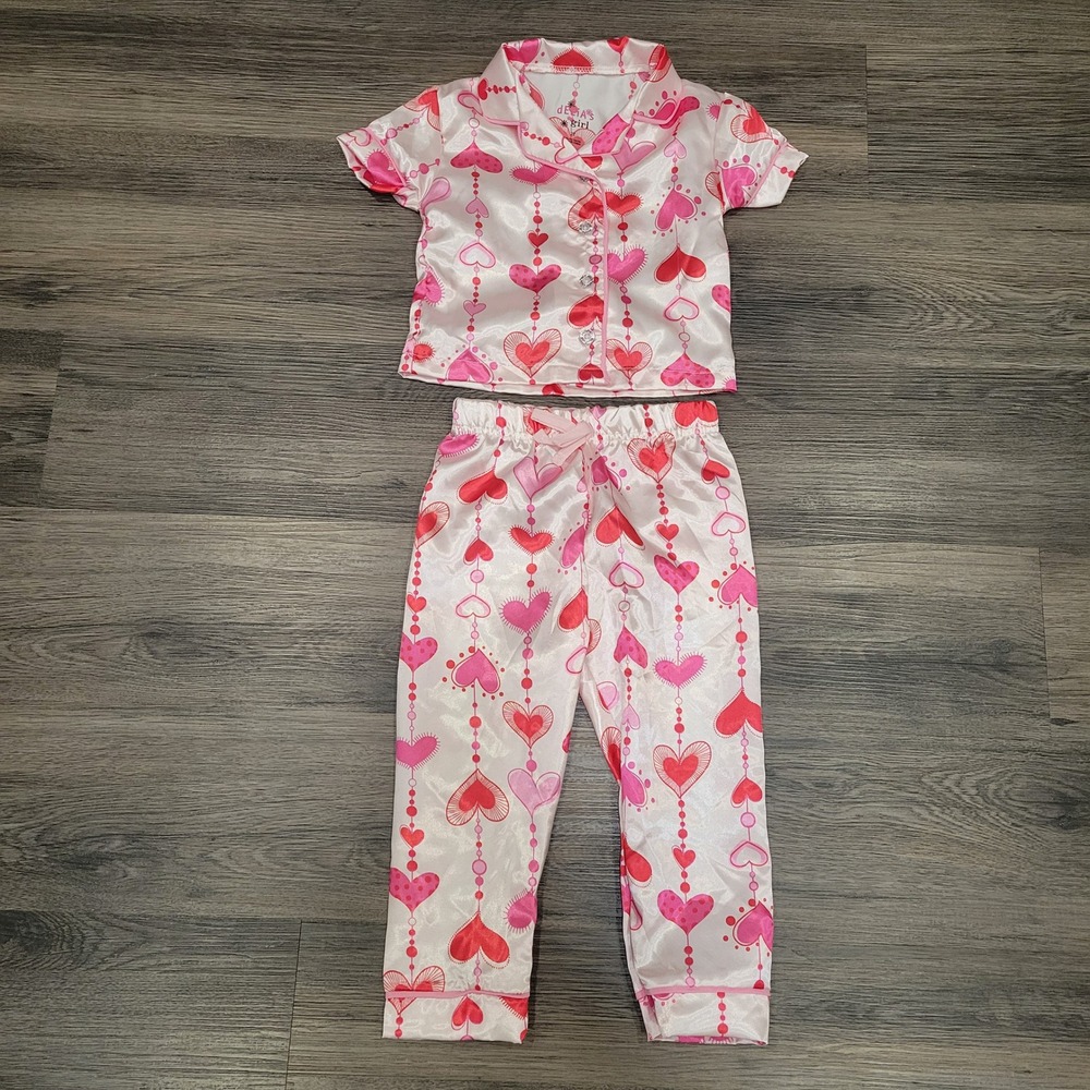 Delias girl Pajama Set Hearts‎ Valentine's Day Sleepwear Loungewear Size 2T